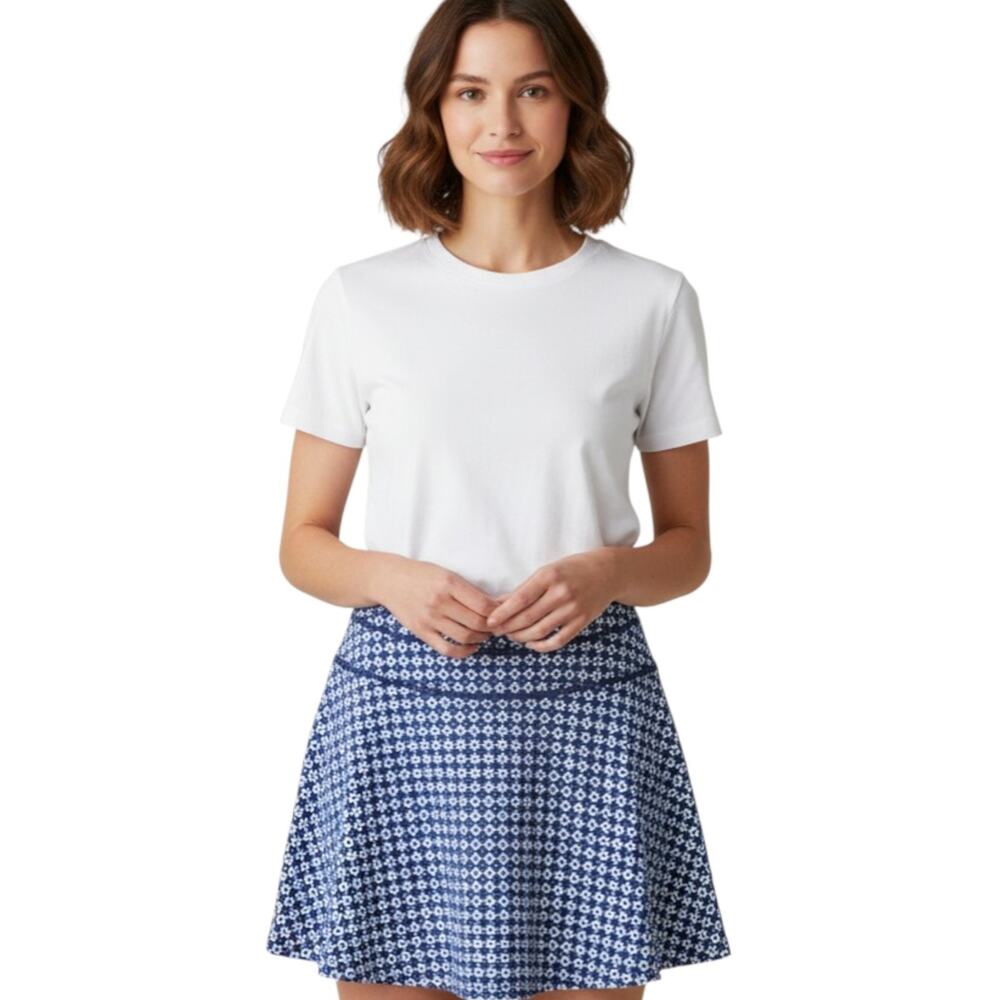 Great Northwest Indigo Skorts L Blue White Geometric Cotton Blend Skirt Shorts